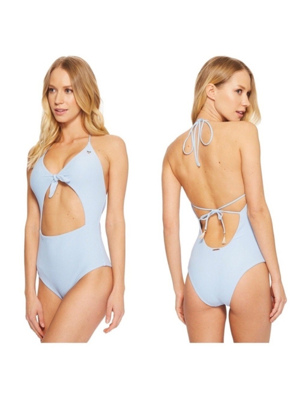 Spiritual Gangster Go With The Flow Ribbed One Piece Cut Out Swimsuit in Blue